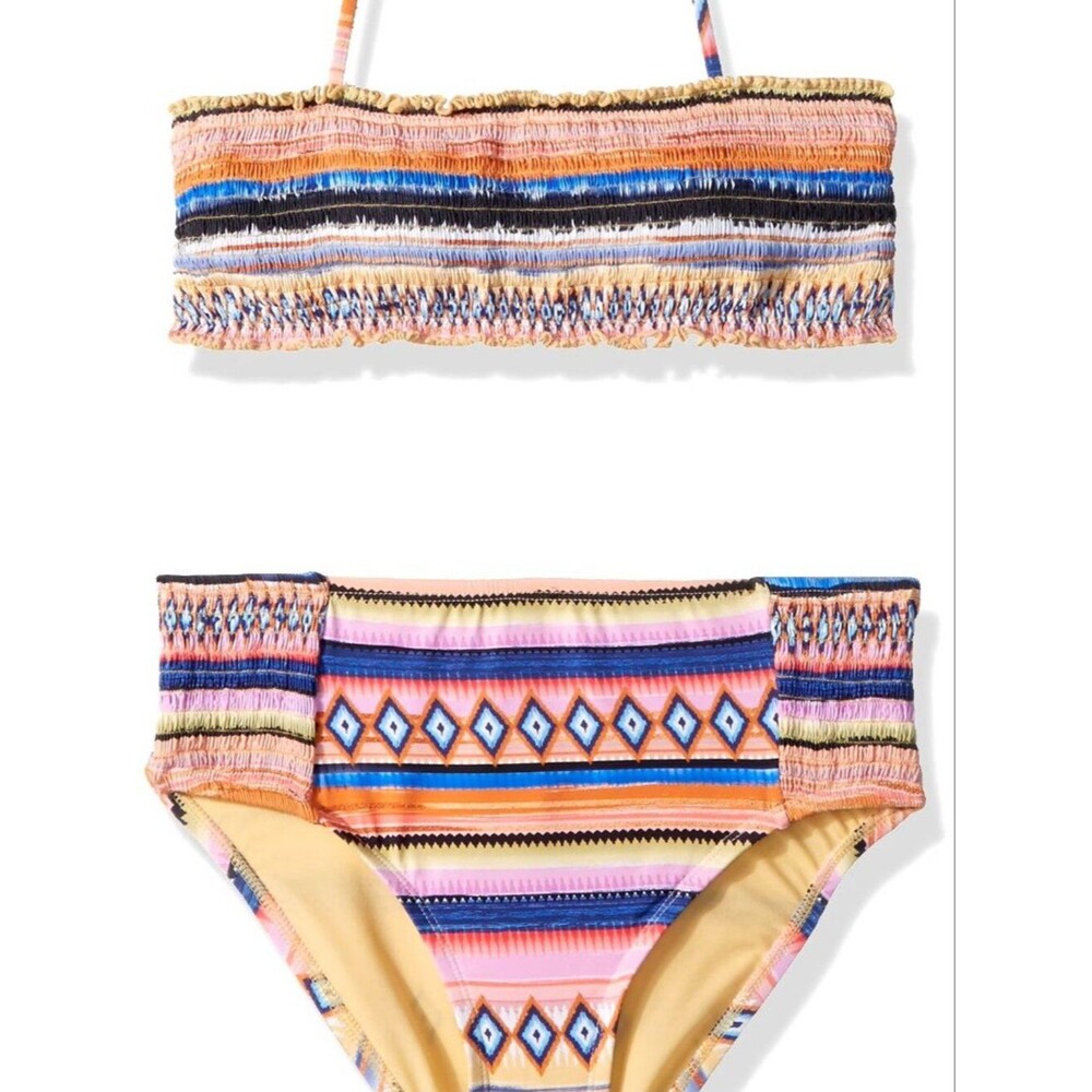 NWT Hobie Girls Two-Piece Swimsuit Set Vibrant Geometric Kids Size 12 & 14
